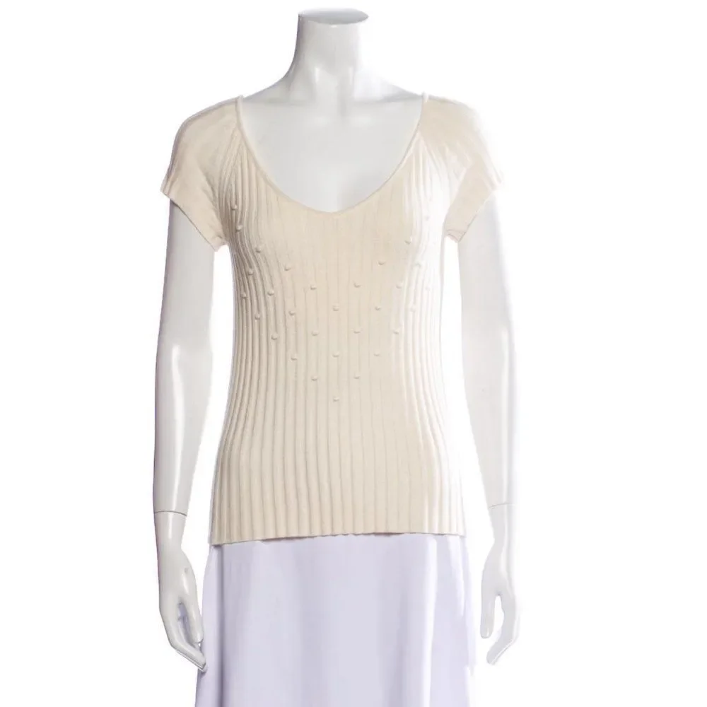 Valentino Ivory Scoop Neck Short Sleeve T-Shirt Sweater - Picture 1 of 6